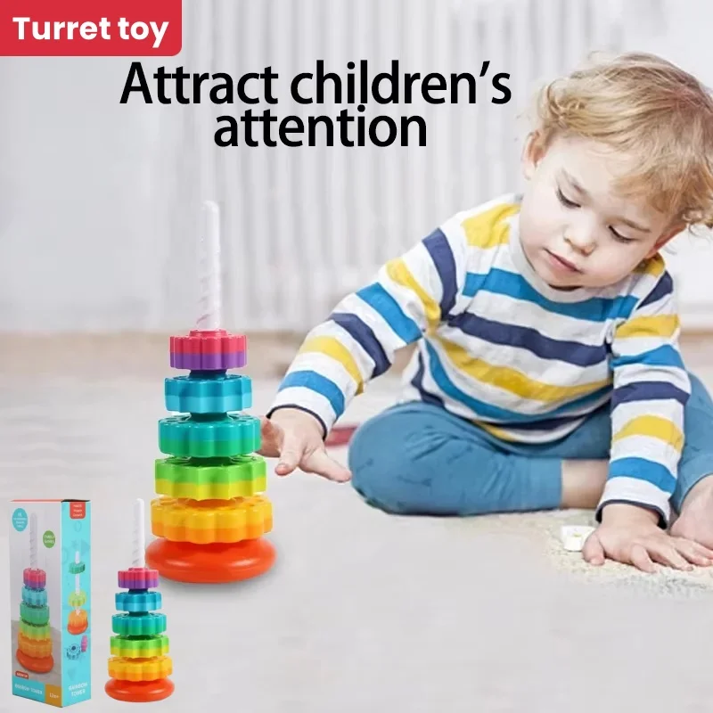Stacking Puzzle Toys Montessori Rotating Rainbow Tower