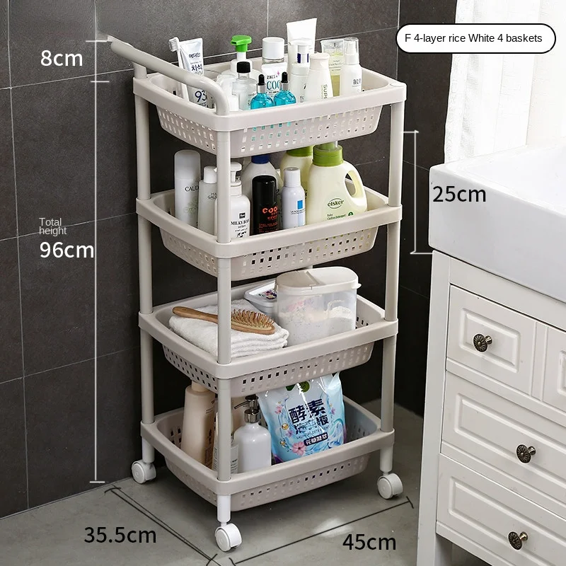 

Household Trolley Plastics White Storage Rack Bathroom Kitchen Removable Snack Baby Products Tool Car Upgraded Version LargeSize