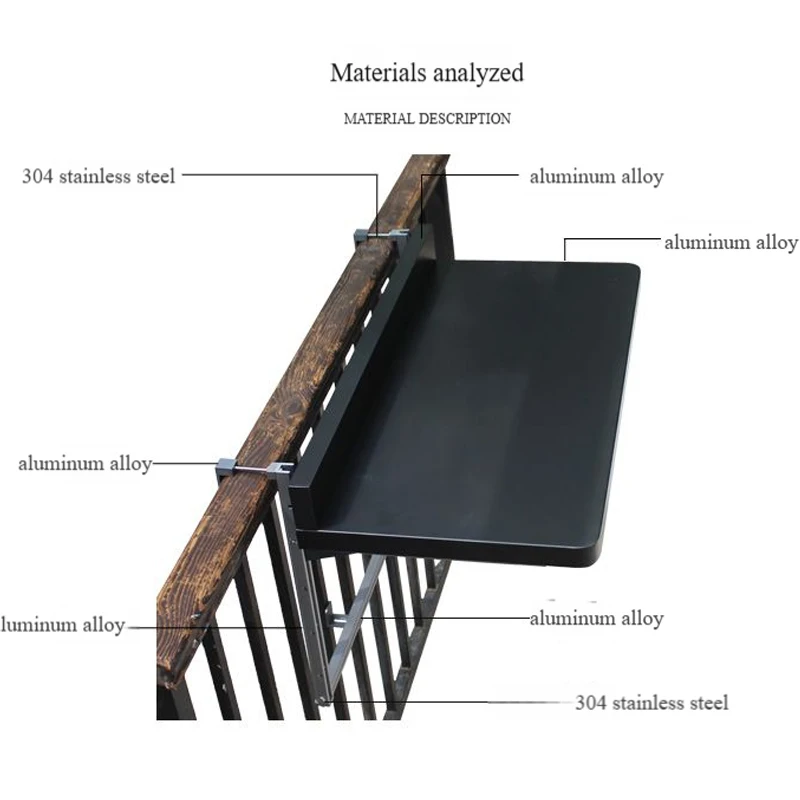 שולחן קיפול אלומיניום תלוי על מסדרת מרפסת עמיד למים והגנה מפני קרני השמש לשימוש בחוץ בגינה ובנוף