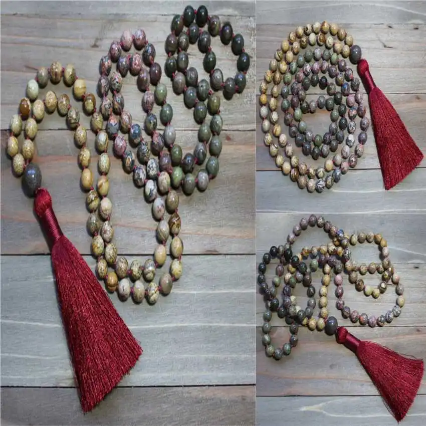 

8mm Fashion Natural 108 Beads Tassel Knot Necklace Wood Formal event Contemporary Women Bridal Couples Statement