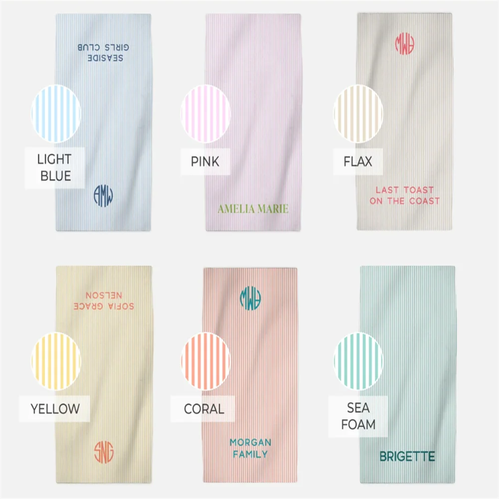 Personalized Towel Monogram Beach Towel Girls Trip Custom Beach Towel Striped Towel with Name Custom Text Towel Preppy Beach 5