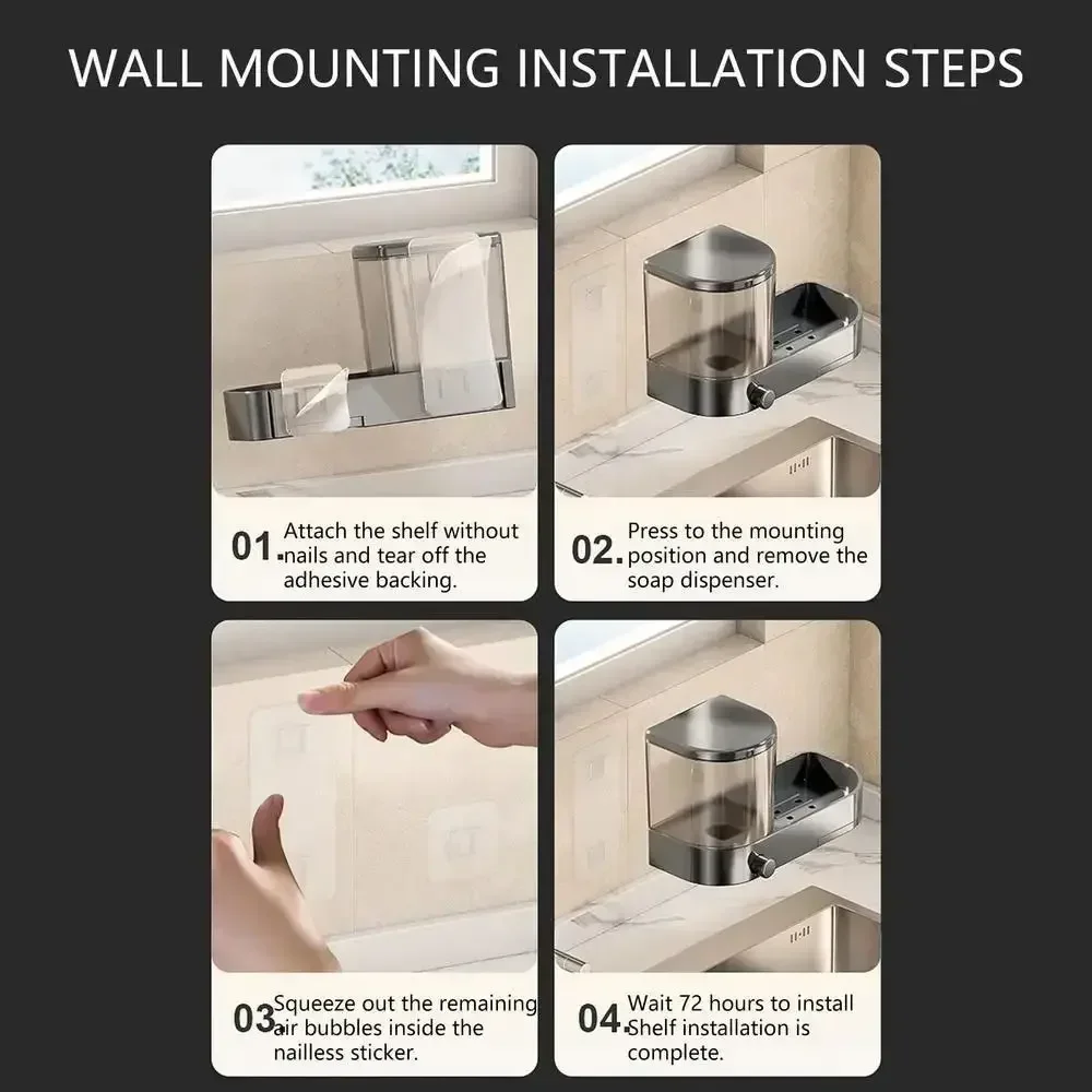 Description Picture 3 of itemWall-mounted Kitchen Sink Press Soap Dispenser Punch-free Kitchen Dish Soap Press Drain Storage Rack Kitchen Accessories