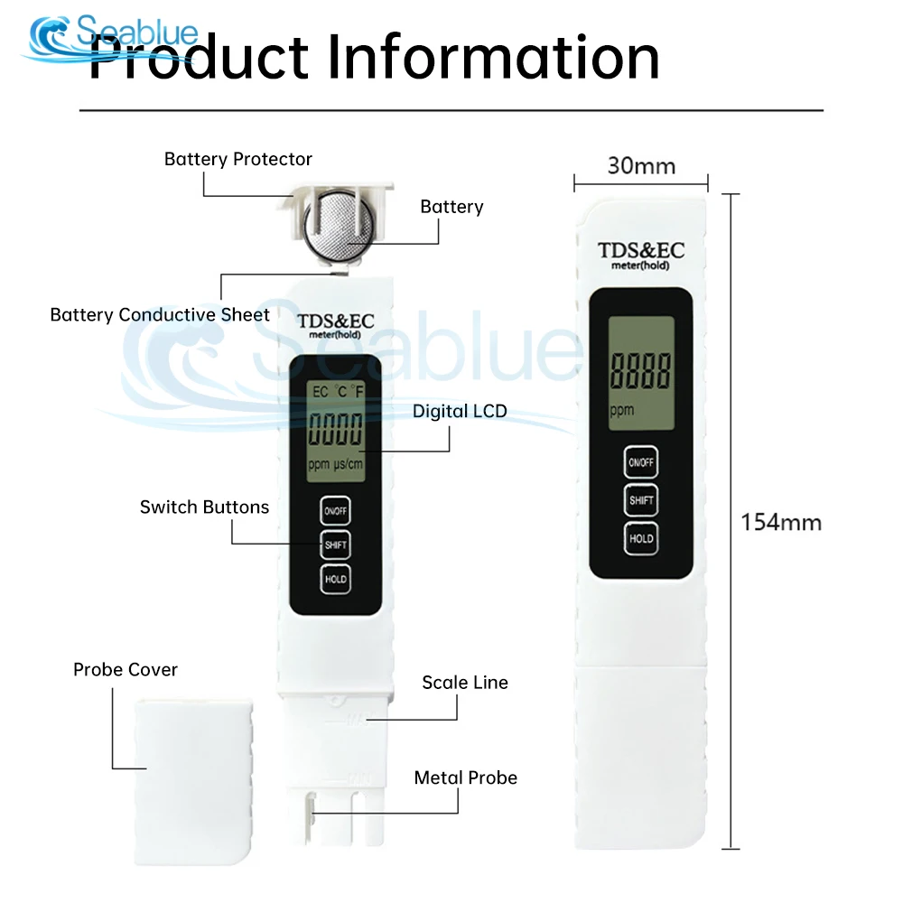 3 in 1 TDS/EC/TEMP Meter Digital Drinking 0-9990ppm Water Quality Tester For Aquarium Hydroponics