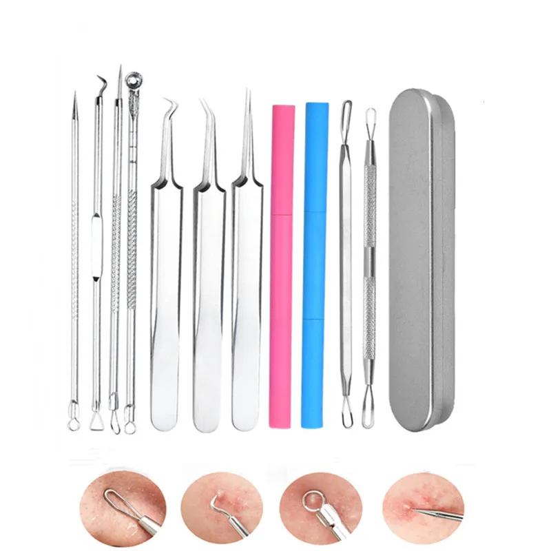 

11Pcs Silver Stainless Steel Blackhead Comedone Remover Needles For Squeezing Acne Pimple Blemish Extractor Face Skin Care Tools