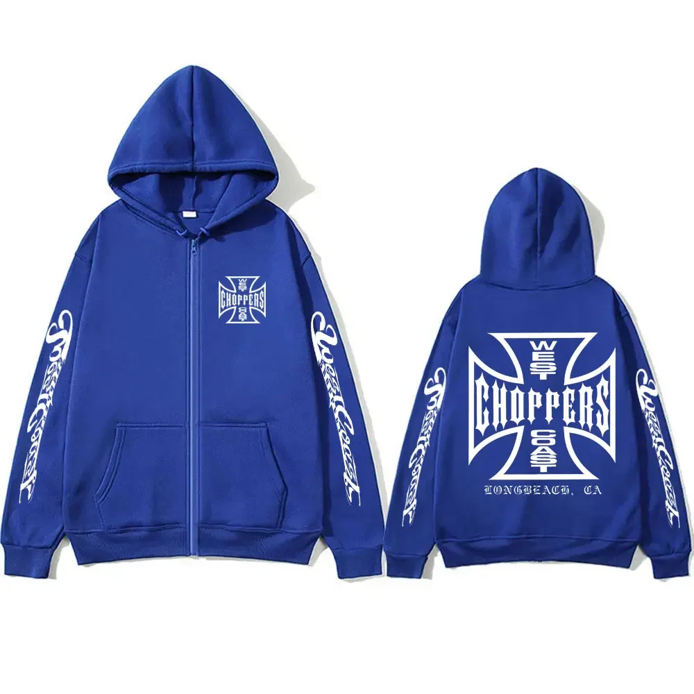 West Coast Choppers Cross Graphic Print Zipper Hoodie Men Hip Hop Gothic Vintage Zip Up Jacket Men's Fleece Oversized Hoodies