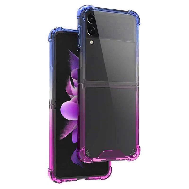 z flip3 case Plain Gradient Purple Green Transparent Phone Case For Samsung Galaxy Z Flip 3 5G Flip3 Protection Ultra-Thin Clear Back Cover samsung galaxy z flip3 case