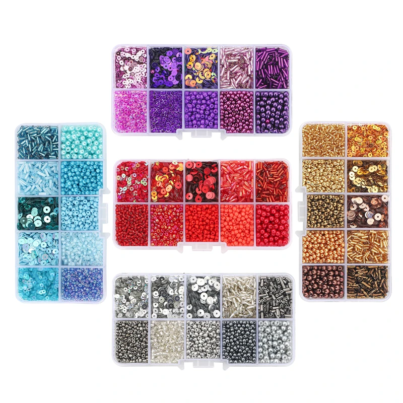 13x6.5x2.3cm Sequin Kit, Glass Seed Beads Box, Charms Alphabet For Jewelry Making, Bracelets, Rings,Earring,Bag,Shoes Set, DIY