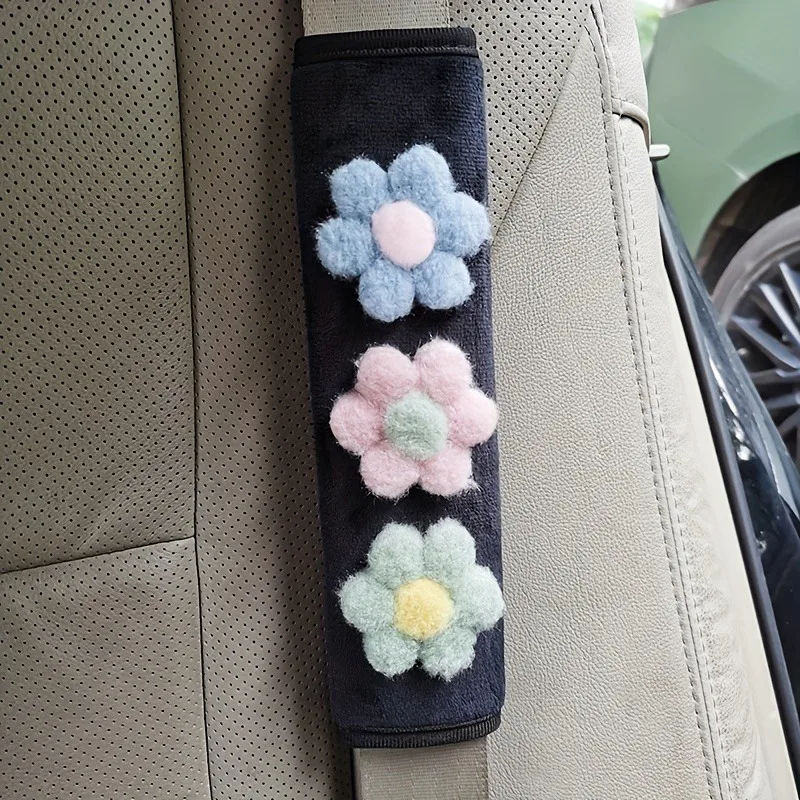 2pcs 자동차 좌석 벨트 어깨 패드 작은 신선한 꽃 안티 교살 안전 벨트 보호 커버 인테리어 용품 여성