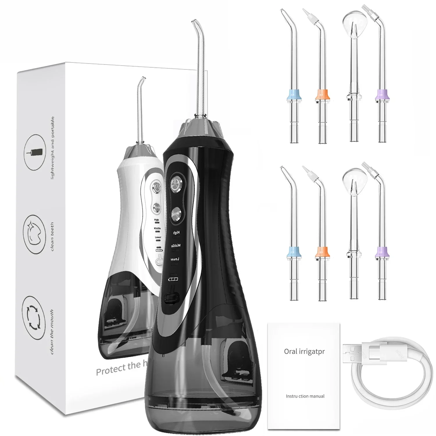 

Oral Irrigator Dental Water Flosser For Teeth Portable BPF-01 Dental Water Jet Rechargeable 300ML Irrigator With Travel Bag