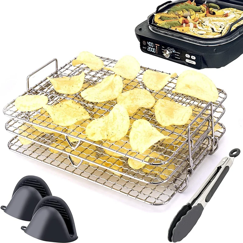 Rejilla Air Fryer compatible con la freidora Ninja Dual Air, rejilla  deshidratadora multicapa de acero inoxidable apta para alimentos,  accesorios para tostadas, compatible con la freidora Ninja DZ201 DualZone  Air