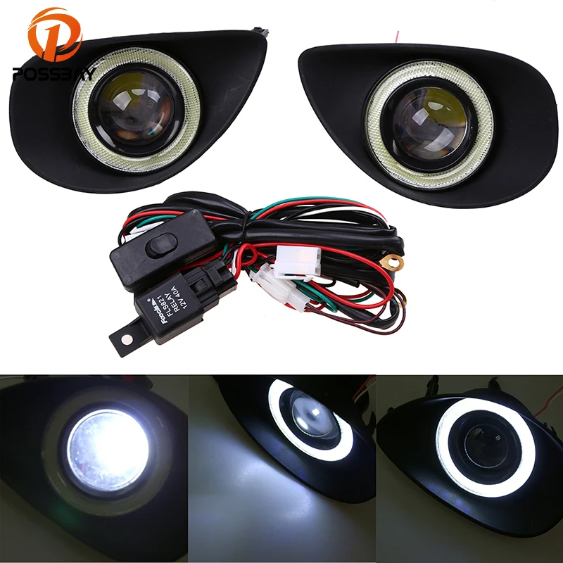 

POSSBAY Clear Lens LED Fog Lights for Toyota Yaris Hatchback NCP9# 2006-2010 Front Lower Bumper Angel Eyes Fog Lamp White