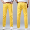 Fashion Straight Stretch Denim Pants Solid New Men's Slim Jeans Solid Yellow Red Green Blue Business Casual Classic Trousers 3