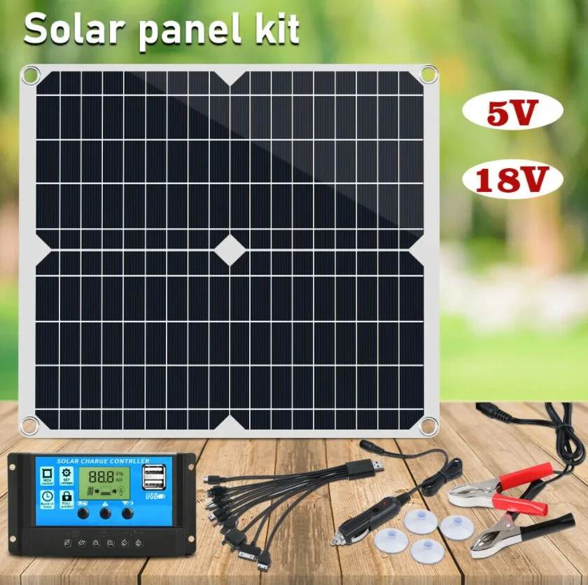 Solar Panel Kit Portable Dual-USB with LCD Solar Controller 12V Folding Battery Charger with Controller Caravan Boat