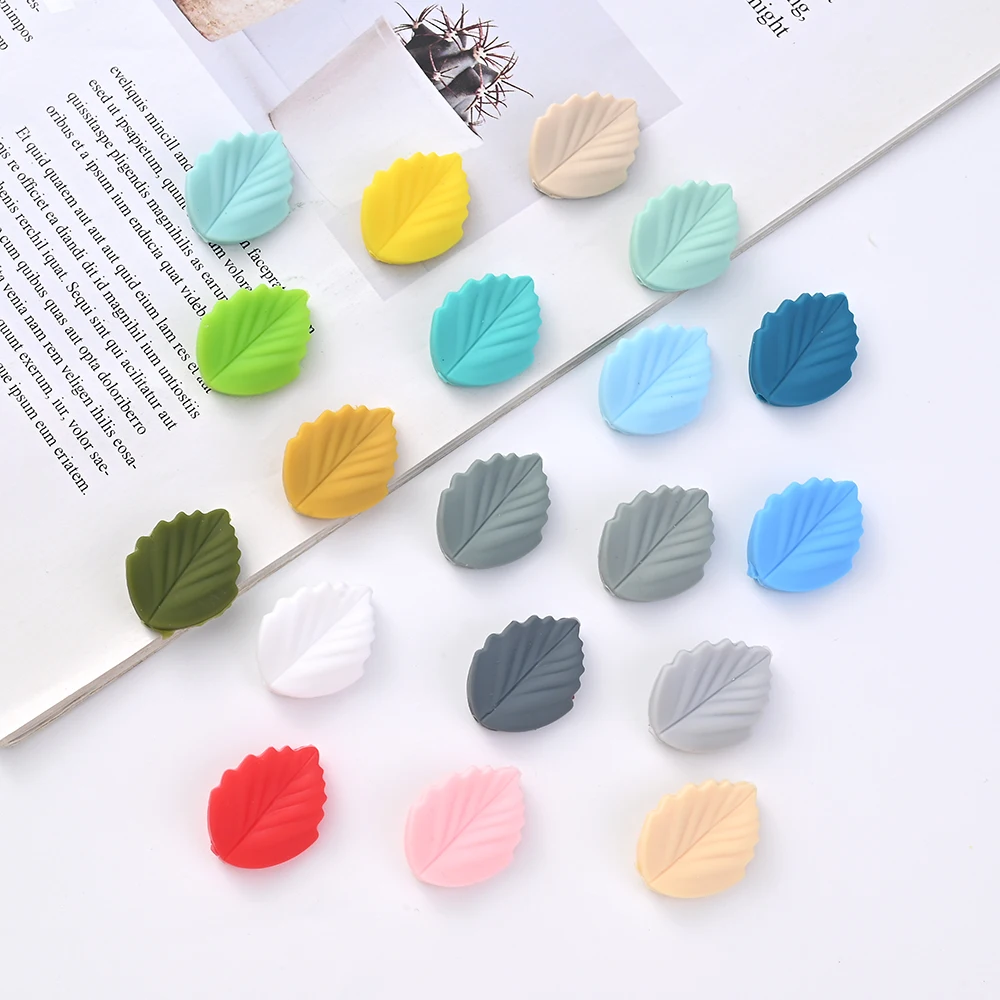 10Pcs Silicone Leaf Teether Beads Food Grade DIY Baby Nursing Chewable Teething Beads Toy BPA Free Pacifier Chain Accessories teething toys,silicone teething toys,baby teething toys,silicone beads,silicone teether,silicone teething beads