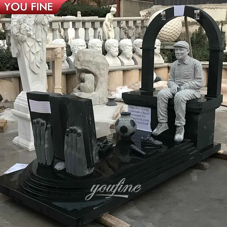 Pure Hand Carved Natural China Black Stone Granite Headstone and Tombstone