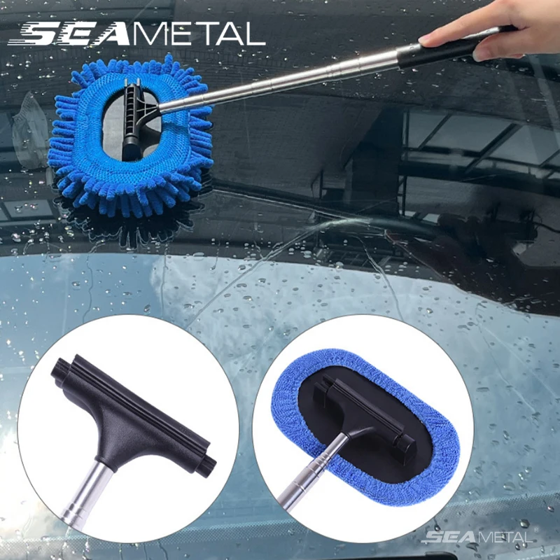 Auto Drive Car Wash Microfiber Mop, Blue Aluminum Telescoping Handle.  Portable Cleaning Brush Type.