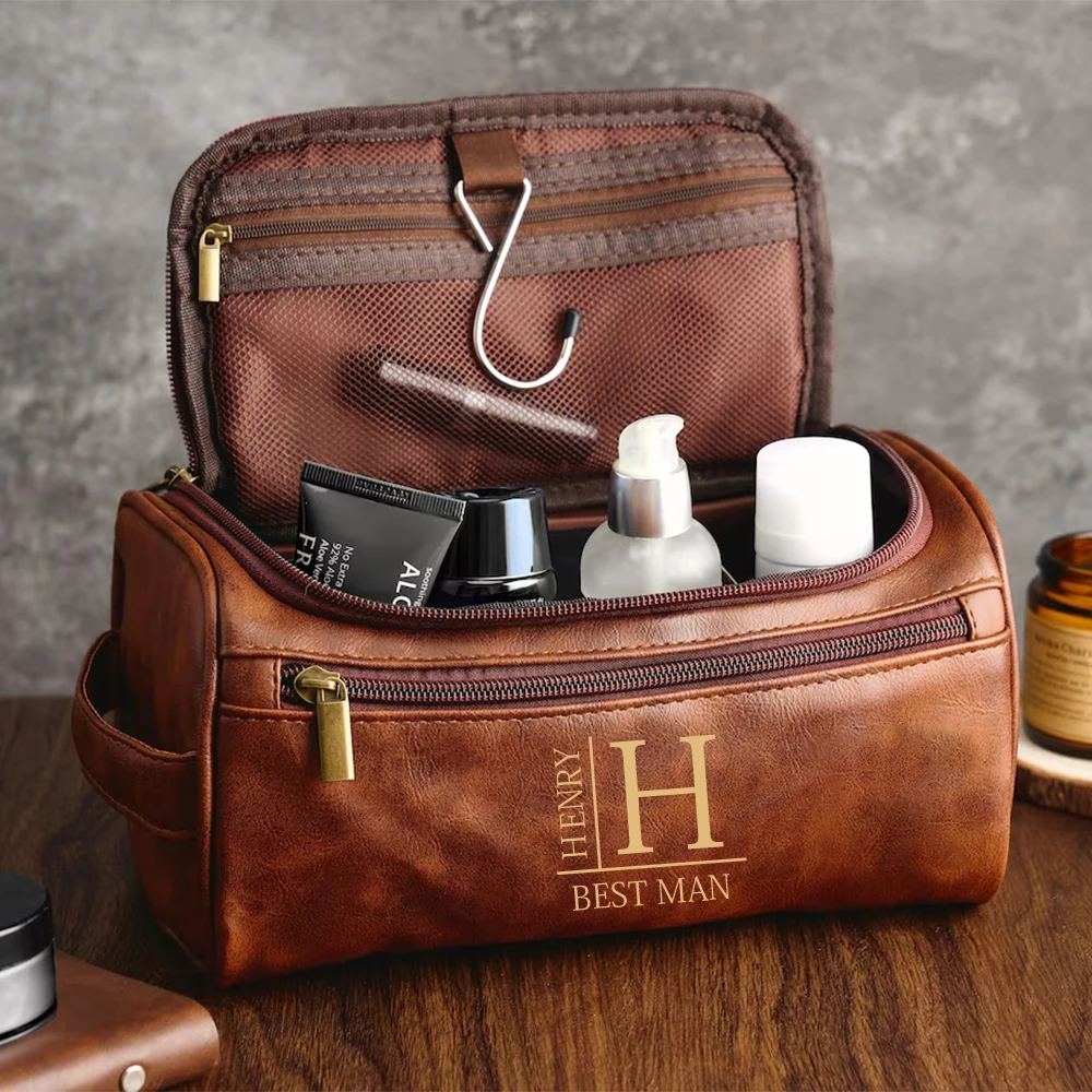 Storage Bag Personalized Men's Leather Toiletry Bag Groomsmen Gifts Dopp Kit Men's Leather Accessory Anniversary Gift