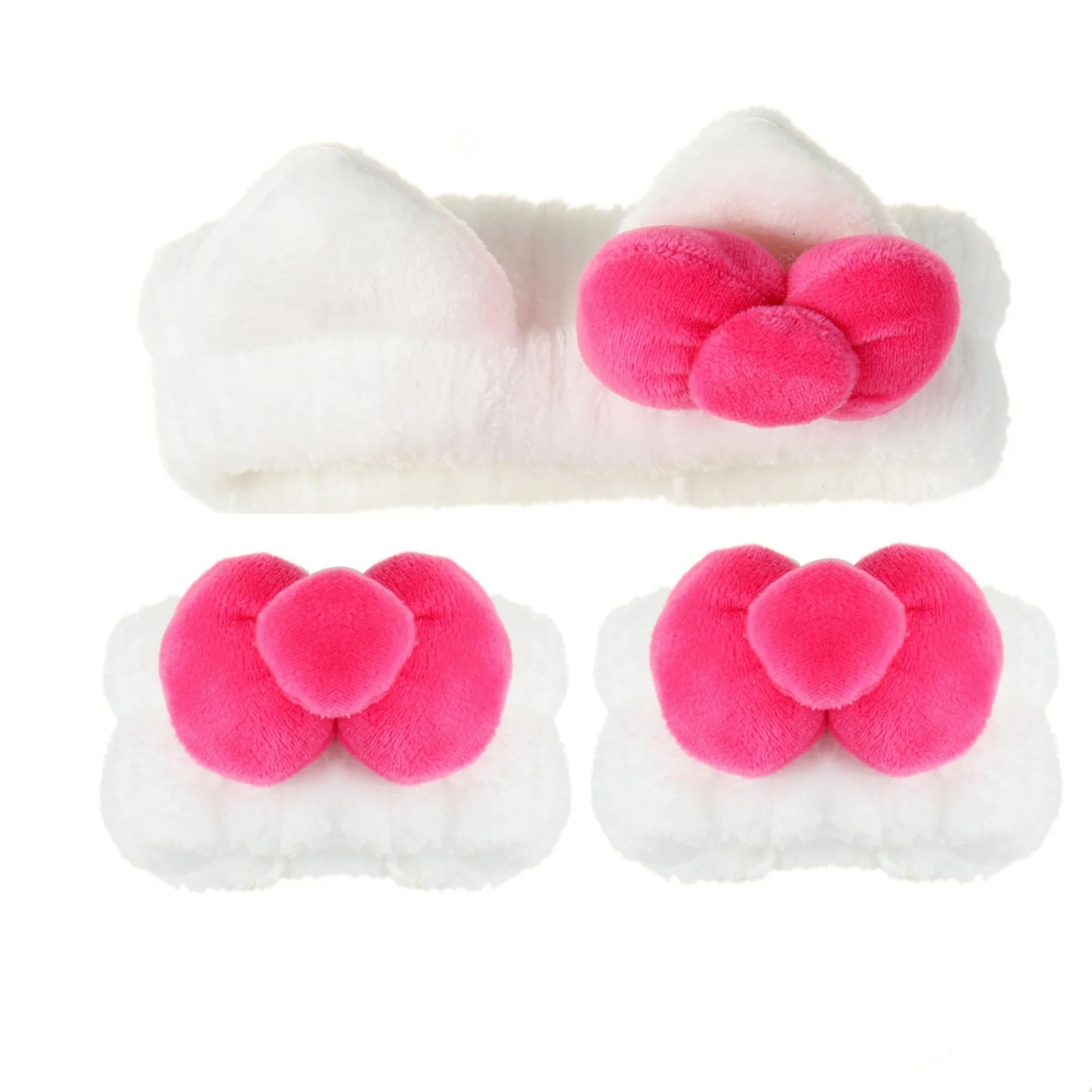 3PCS White Pink Plush Hair Set, Cat Ear Headband & Scrunchies, Cute Fuzzy Hair Accessories, Stylish Daily Hair Decor