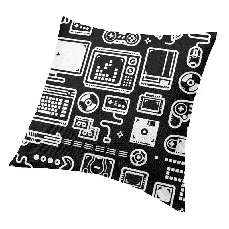 Retro Gamer Video Game Consoles Cushion Covers 45x45cm Velvet Controllers Joysticks and Gamepads Pillow Case for Sofa Pillowcase