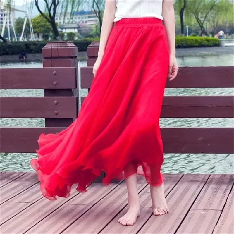 Chiffon Skirt Big Red Maxi Skirt Short Dance Skirts For Women 720