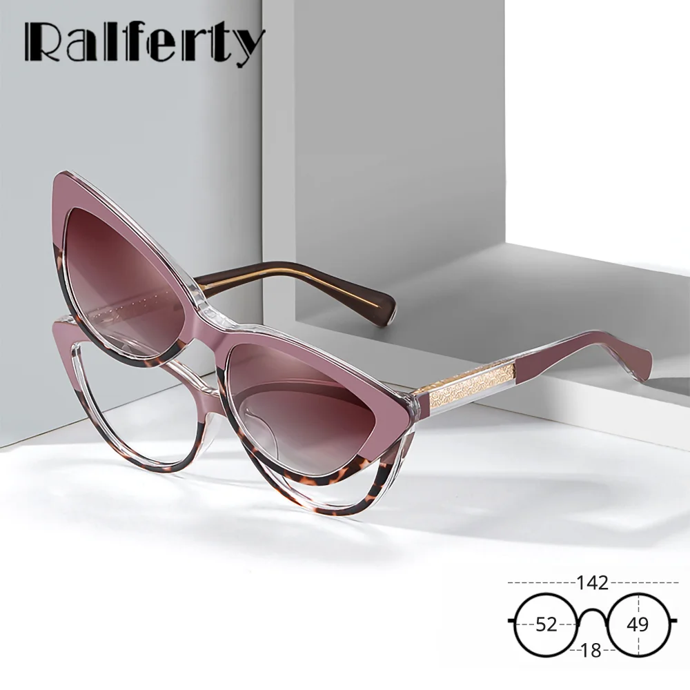 Ralferty 2-in-1-Luxus-Katzenaugen-Magnet-Sonnenbrille, polarisierter Blaulichtfilter, aufsteckbare Glas-Sonnenbrille mit Federscharnier und Farbverlauf