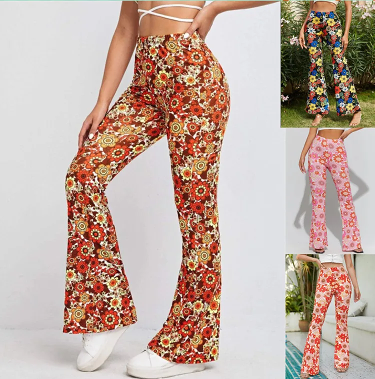 2024 Summer Fashion New Elegant Women's Fitness Pants Elastic Printed Women's Yoga Sports Hip Closing Loudspeaked Pants