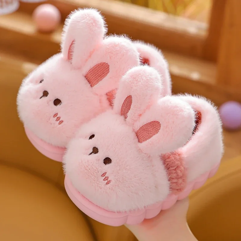 Plush Slippers Children's Cartoon Animals Heel Wrap Soft Sole Non-slip Winter Warm Indoor Home Cotton Shoes