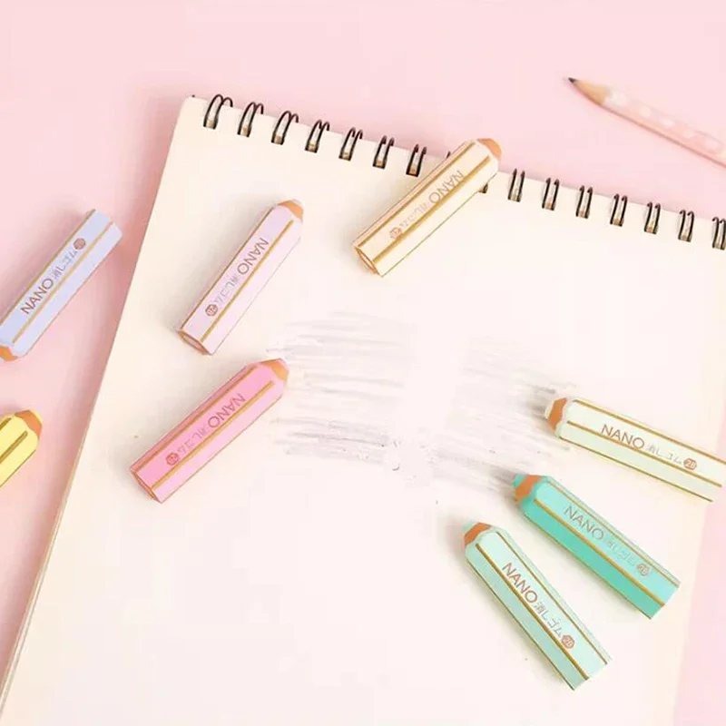 Kawaii Pencil Shape Erasers Cute Rubber Pencil Erasers Korean Stationery Kids Writing Supplies Correction Tools School Office pencil eraser