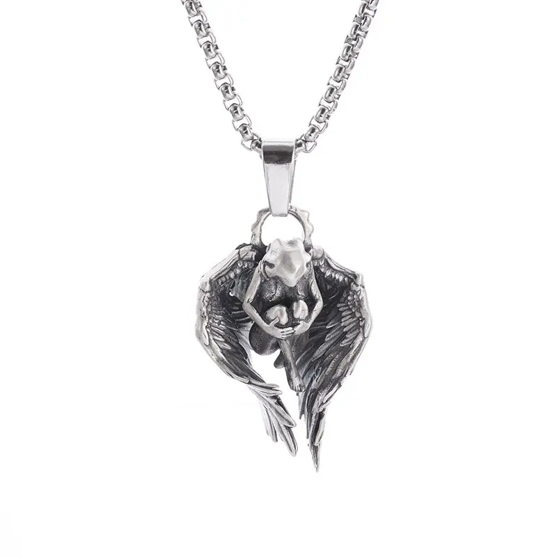 

Vintage Delicate Silver Guardian Angel Men Women Necklace Charm Amulet Party Favor