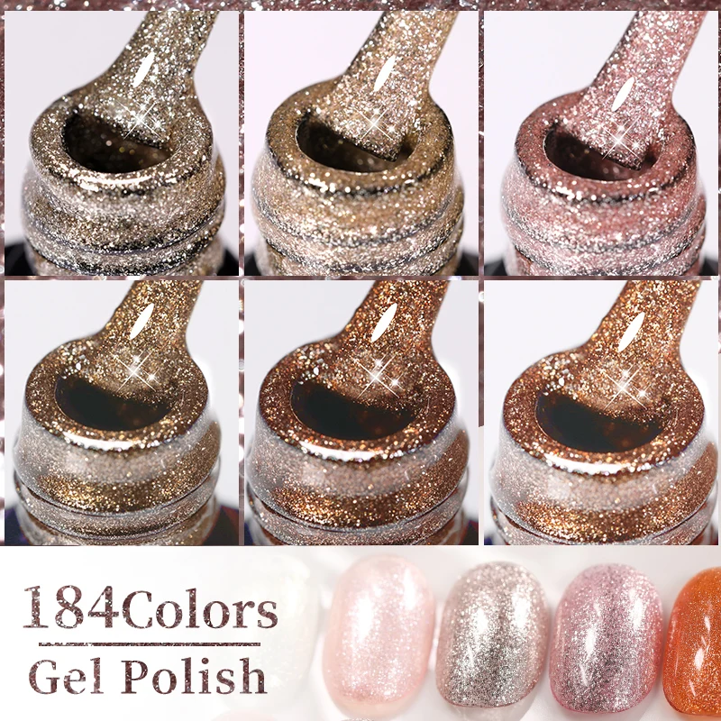 LILYCUTE 7ML Pink Glitter Nail Gel Polish Nude Natural Long Lasting Manicure Soak Off UV LED Nail Art Base Top Coat Gel Varnish 5