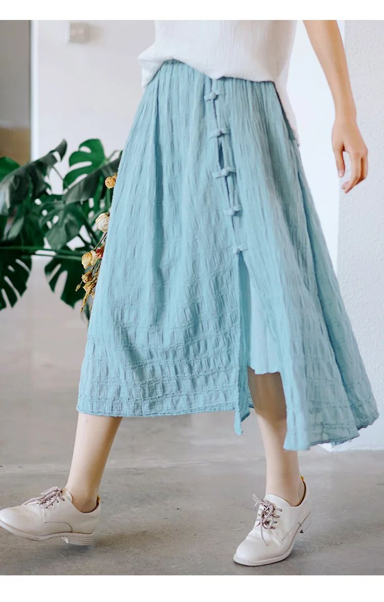 black denim skirt Vintage Jacquard Cotton Women Skirts Patchwork Button Elastic Waist Spring 2022 Solid Color Soft Women A-Line Skirts MT38 leather skirt