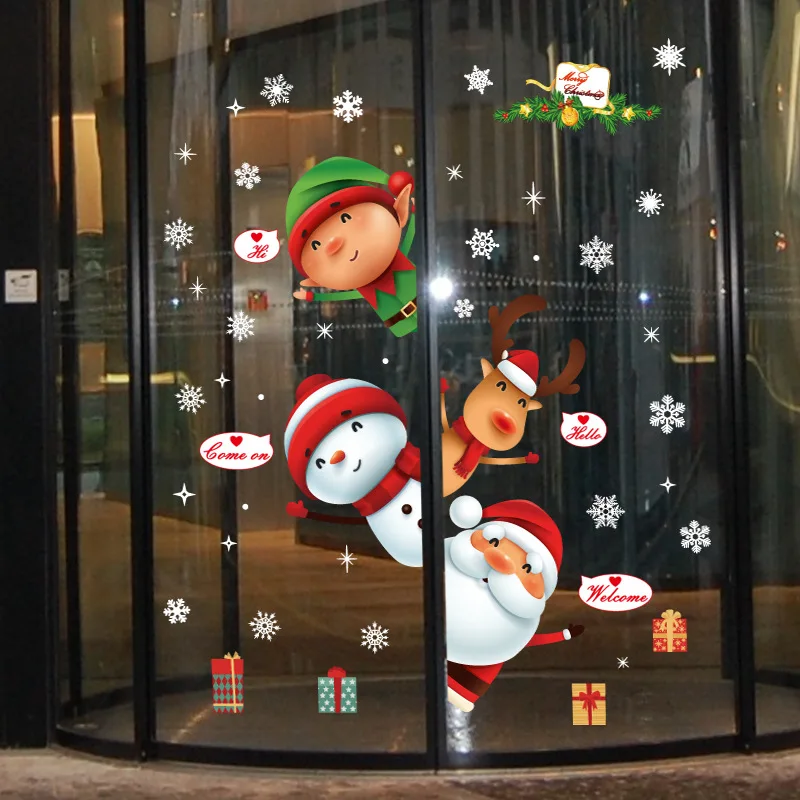 Wall Window Stickers Christmas Snowman Deer Santa Claus New Year Decoration Mural Room Home Decor Electrostatic