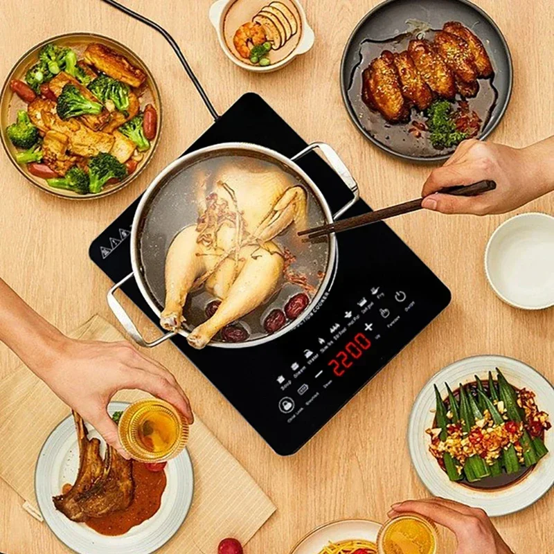 Electric Induction Cooker Boiler Induction Cooker Electric Stove Boiler 2200W Waterproof Stir-Fry Cooking Plate Intelligent Hot Pot Stove Cooktop Burner