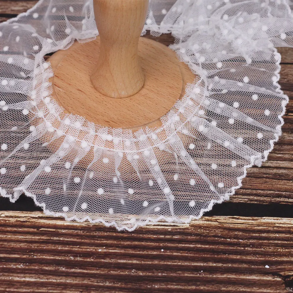 5CM Wide 3D Pleated Mesh Fabric Polka Dot Embroidery Lace Ribbon Ruffle Trim Dolls Dress Collar DIY Sewing Supplies lace ribbon,lace fabric,lace sewing accessories,lace sewing supplies,lace accessories,lace garment accessories,lace decoration,clothing craft accessories,tassel trim lace