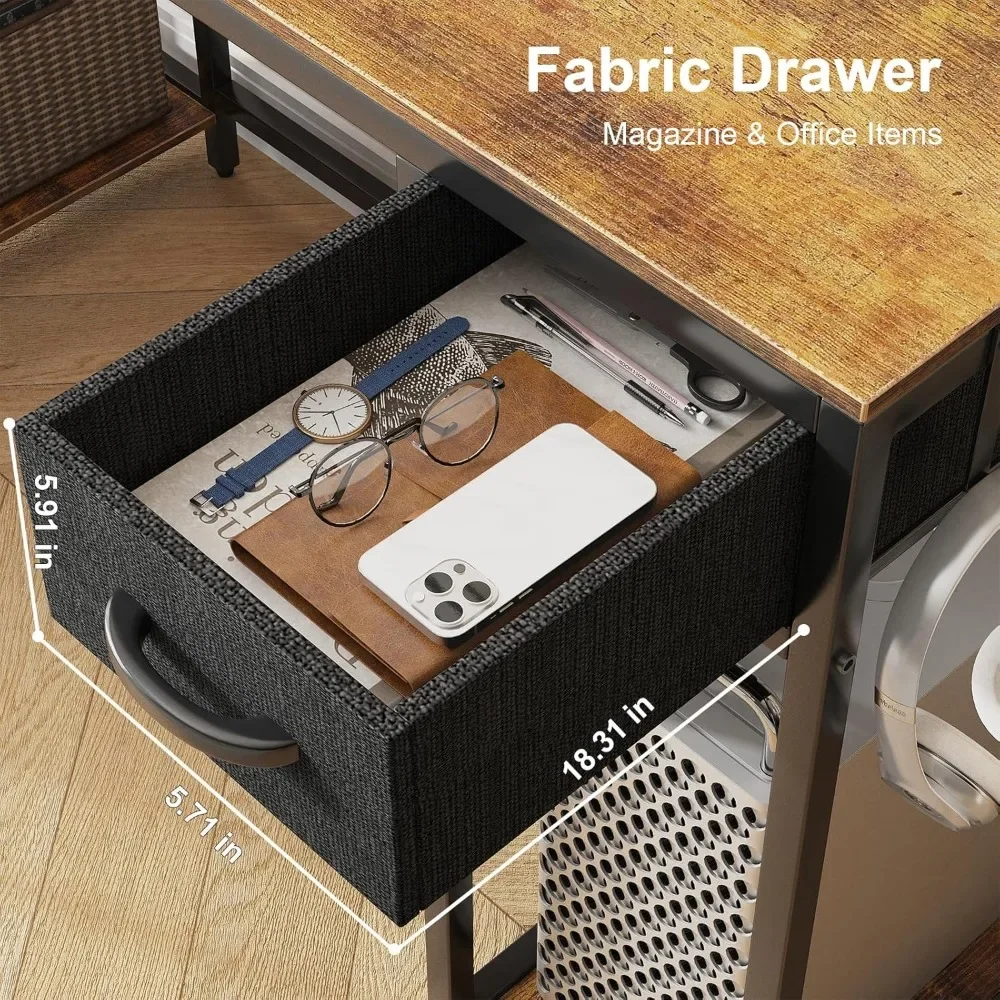 New2025-47" L Shaped Computer Desk with LED Light and Power Outlet, Reversible L Shaped Desk with Monitor Stand and Drawer, Gami