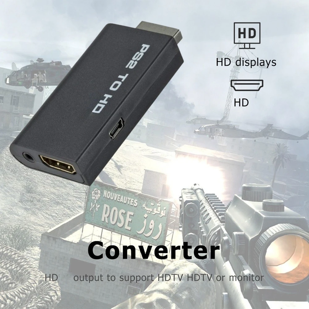 Portable PS2 to hdmi Audio Video Converter HD 480i/480p/576i with 3.5mm Audio Output Supports All PS2 Display Modes PS2 TO hdmi