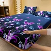 Brushed Fitted Sheet Soft Comfortable Butterfly Floral Print Bedding Fitted Sheet For Bedroom Guest Room With Deep Pocket 1