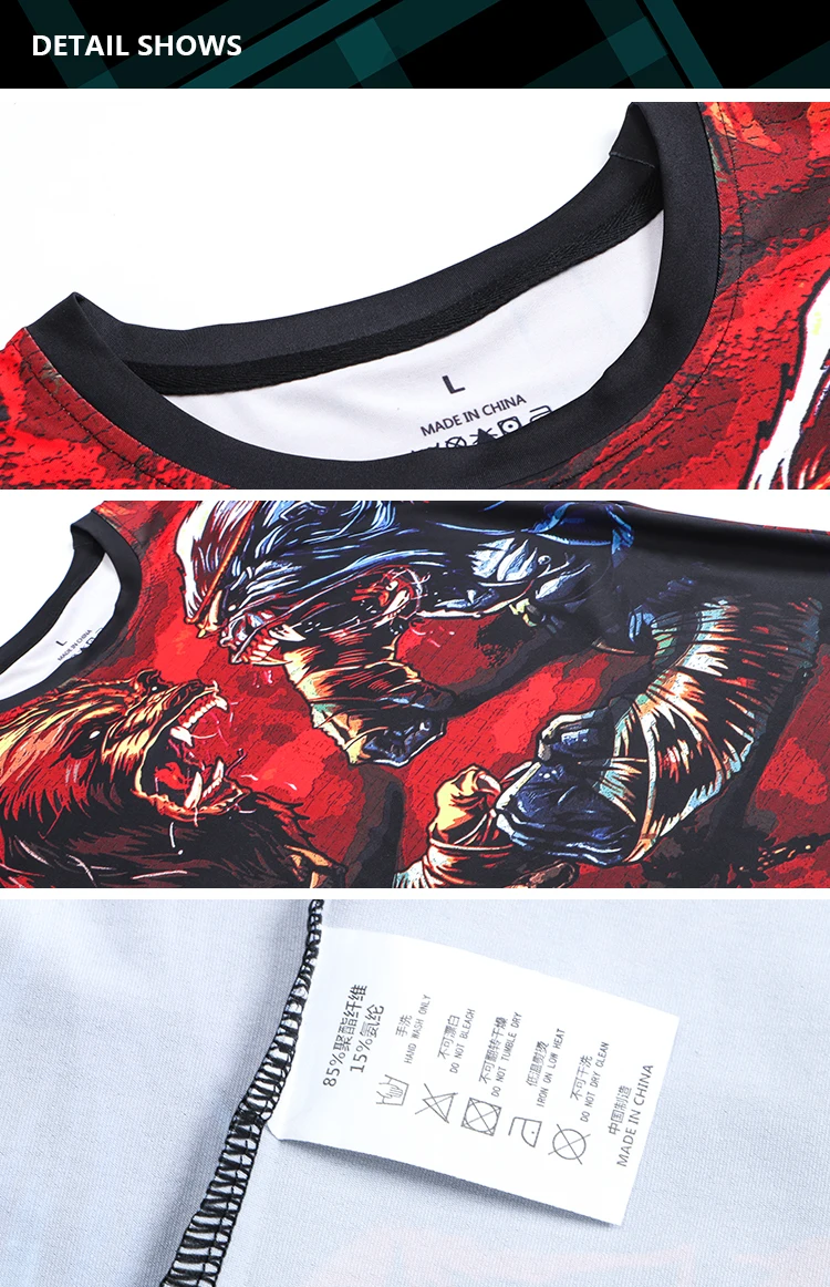 Lebhaft farbiges Kompressionsshirt, atmungsaktiver Stoff, wilde Biestgrafik zum Laufen, Radfahren – Detail 11
