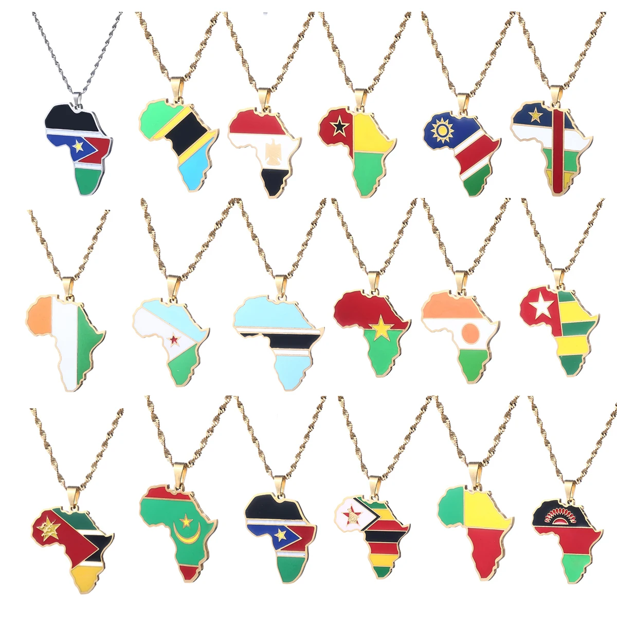 Africa Burkina Faso Map Flag Pendant Necklace Gold Color Stainless Steel African Jewelry Gift 6