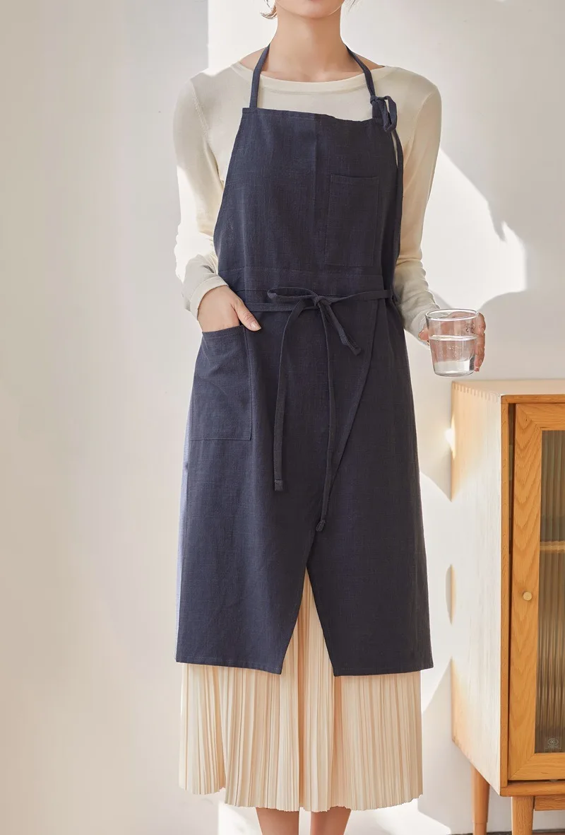 Schürze mit individuellem Logo, geteilter Saum, atmungsaktives Leinen, Backen, Arbeitskleidung, Unisex, geteilte Vorderschürze, individuelle Stickerei, Café-Bäckerei – Detail 25