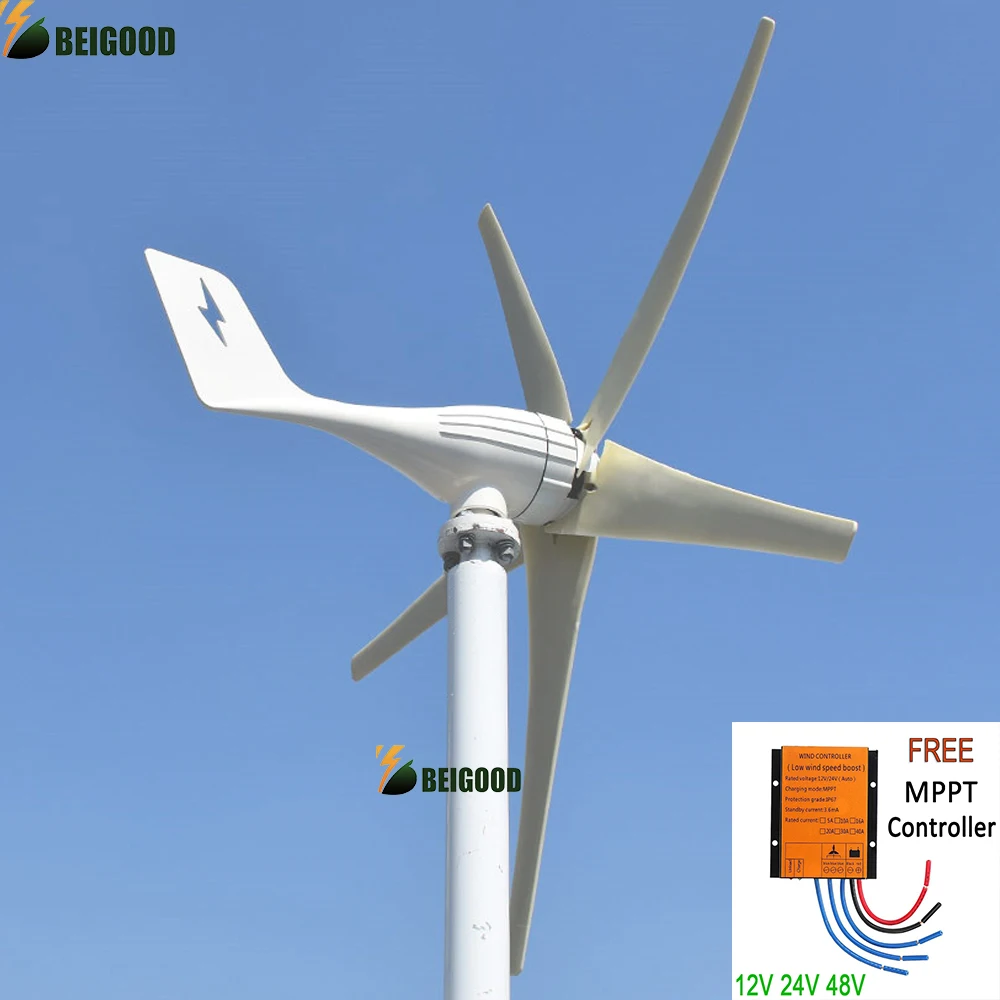 

Europe Warehouse 5KW 5 Blades Wind Power Generator 3 Phase AC 5000W 12V 24V 48V Small Wind Turbine for Home With MPPT Controller