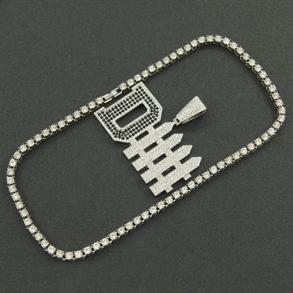 

Iced Out Tennis Chain Bling Diamond Letter D Personality Rhinestone Pendants Mens Necklaces Charm Gold Jewelry for Women Collar