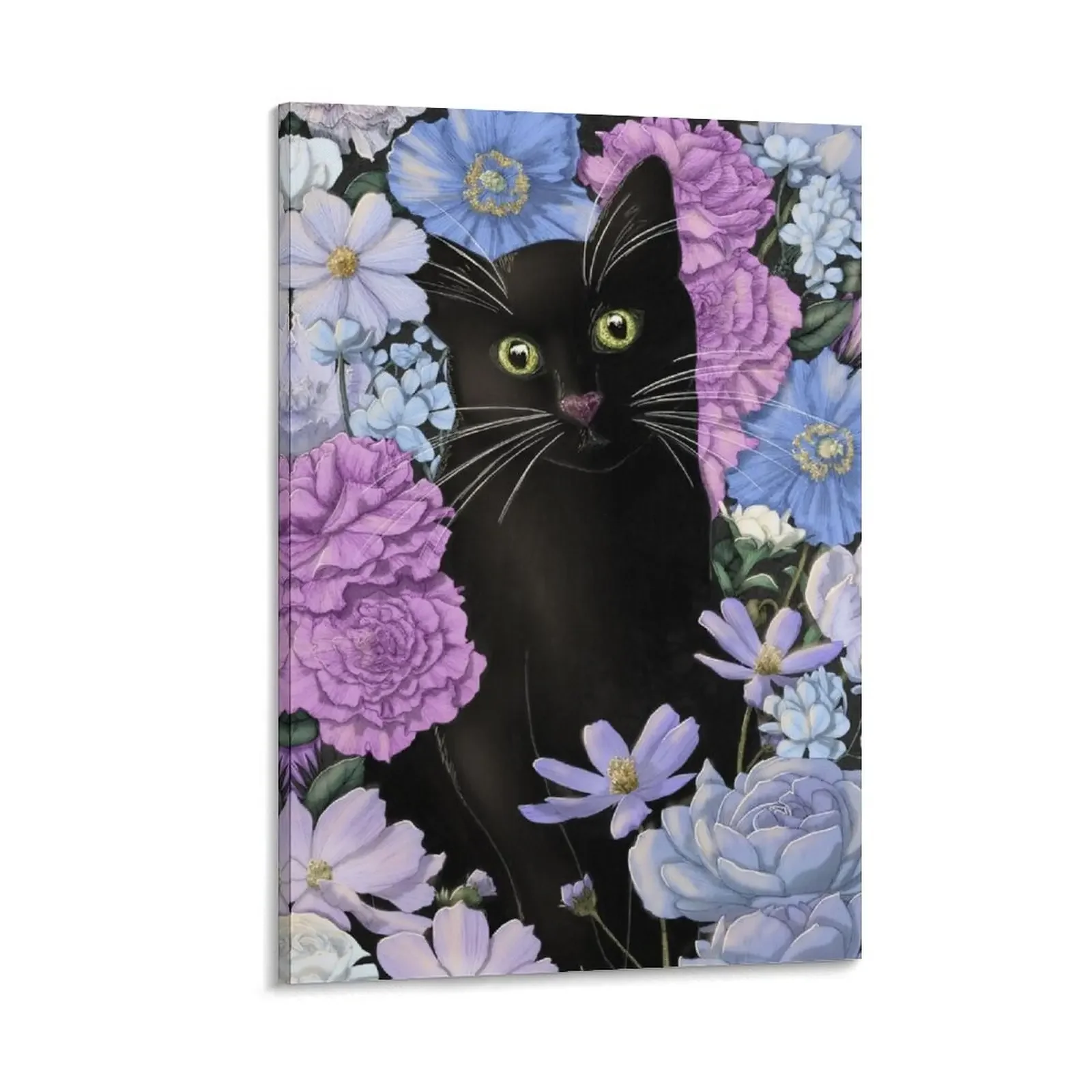 

Little Black Garden Cat - Purple and Blue Flowers Canvas Painting canvas wall decoration luxury home decor