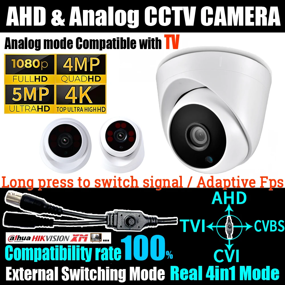 

Free Shipping 6LED Array 2MP/4MP/5MP/8MP Ultra AHD Dome Camera HD CCTV TVI/CVI/Analog 4in1 OSD Menu Indoor Home Security Monitor