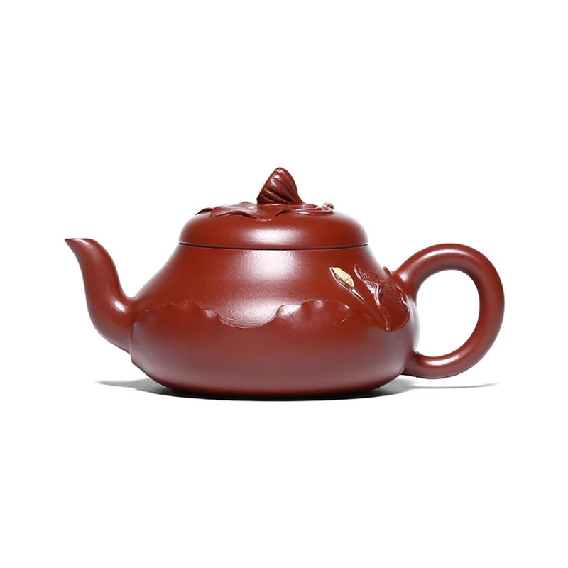 Chinese Style Lotus leaf shape Teapot, Purple Clay Raw ore Dahongpao, Kung Fu Household, Pure Handmade, 200ML, Tea Pots, 1Pc