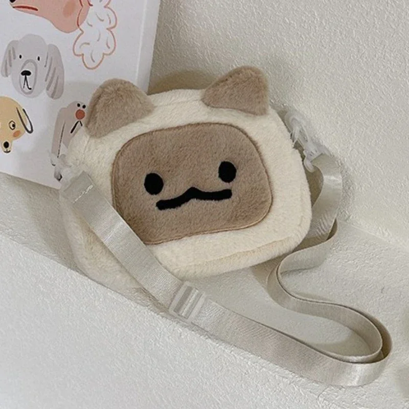 Xiuya Kawaii Plush Crossbody Bag for Women Cat Shape Soft Cute Shoulder Bag New Harajuku Style Fresh Sweet High Quality Handbag
