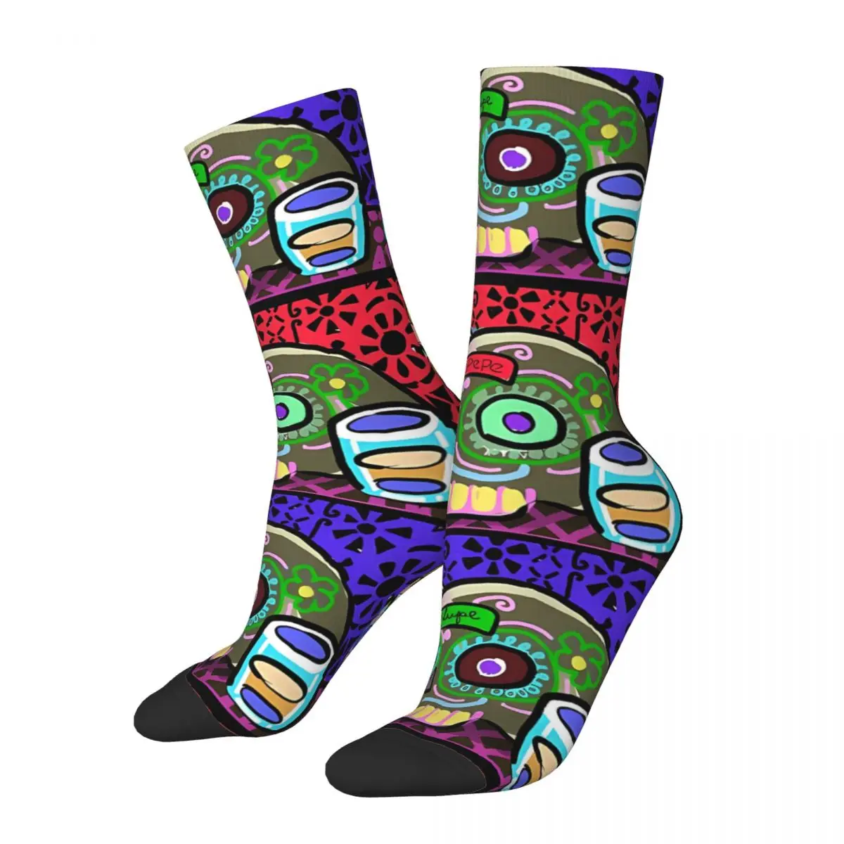 

Sugar Skulls Funny Men's Socks Vintage Day Of The Dead Mexico Skull Street Style Casual Crew Sock Gift Pattern Printed