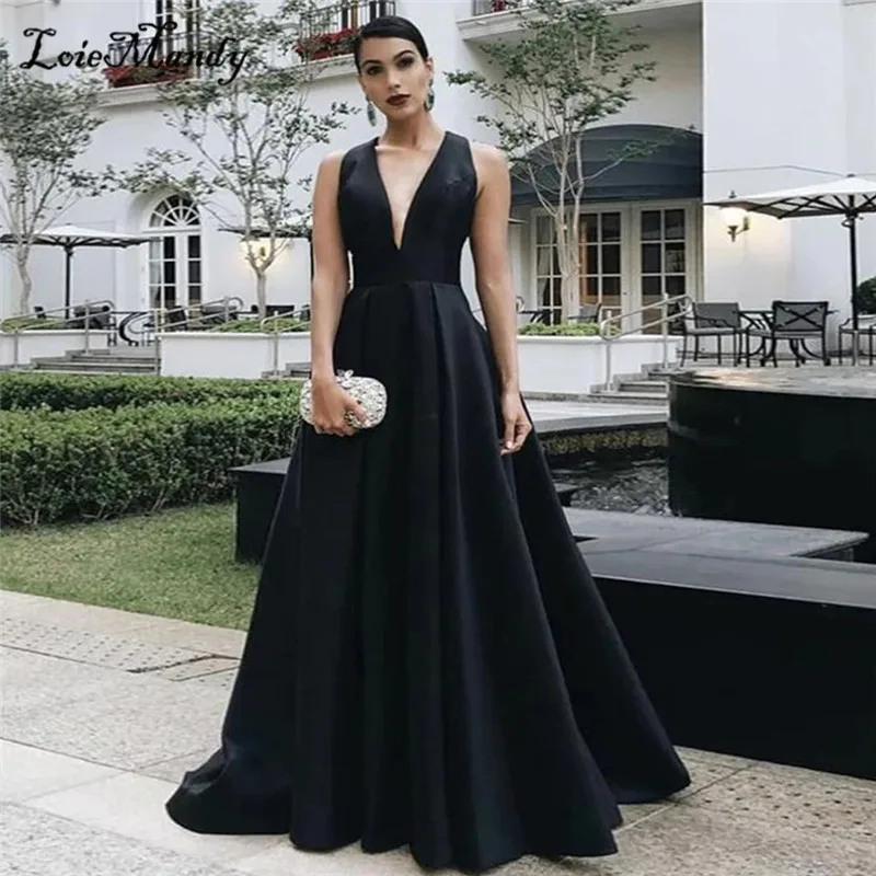 

Трапециевидные черные атласные платья для выпускного вечера с v-образным вырезом, стильные вечерние платья с перекрещивающимися складками для женщин Vestidos para eventos especiales