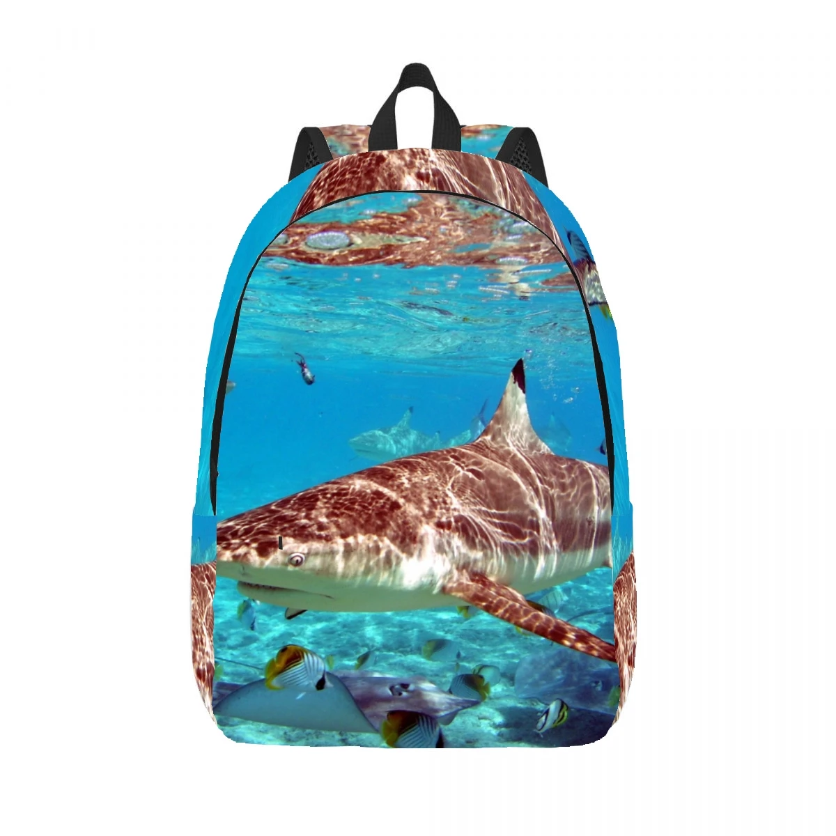 Shark Swims Under Water Cushion Backpack Casual Lightweight Laptop Backpack Men Women Travel Bag Outdoor Canvas Daypack