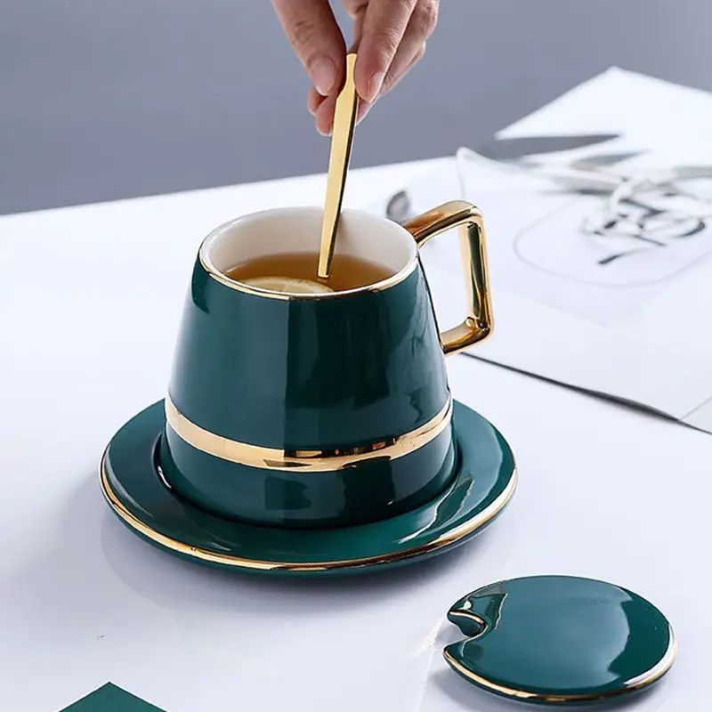 Porcelain Mixing Spoon | Coffee Cup Green Gold | Porcelain